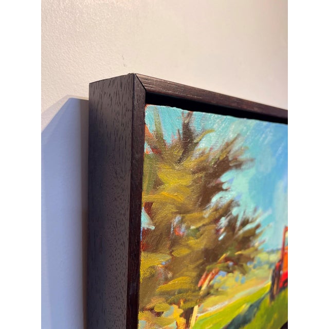 Contemporary Working Tractor by Samantha Buller | Oil Painting of a red tractor in a grassy landscape. For Sale - Image 3 of 5