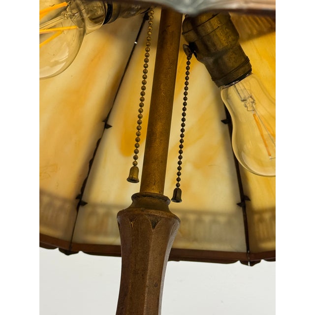 Glass Arrow Lighting Vintage Tiffany-Style Amber Slag Glass Table Lamp, Vintage For Sale - Image 7 of 12