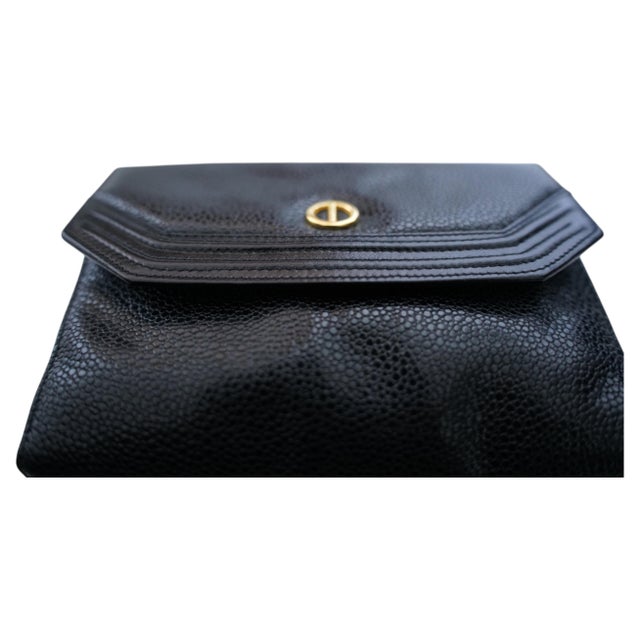 Christian Dior Black Caviar Leather Envelope Clutch, 1990s For Sale - Image 12 of 14