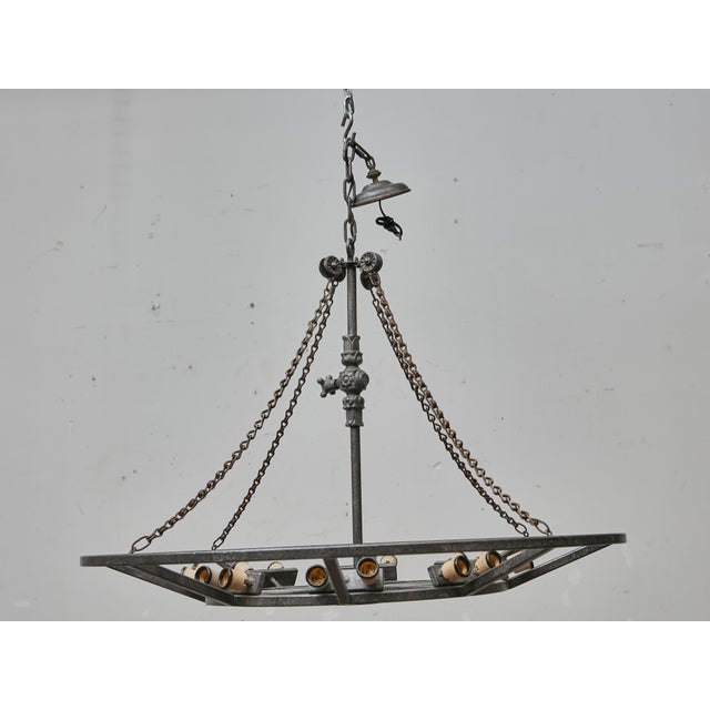 Large French Industrial Iron Chandelier With 12 Lights, Circa 1920 - Us Wired For Sale - Image 14 of 18