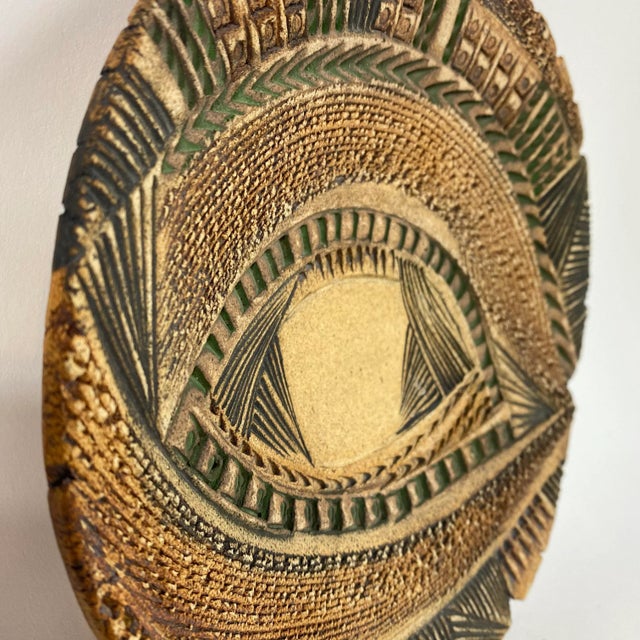 Handmade modern ceramic footed bowl / decorative plate by Barbara Haring. Signed Haring