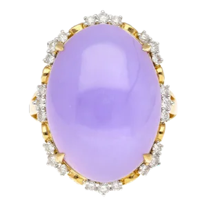 Late 20th Century 19.48 Carat Oval Lavender Jadeite Jade and Diamond Cocktail Ring Size 6