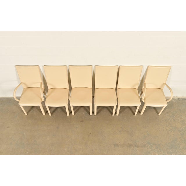 1980s Mario Bellini Style Italian Modern Cream Leather Wrapped High Back Dining Chairs, Set of Six For Sale - Image 5 of 14