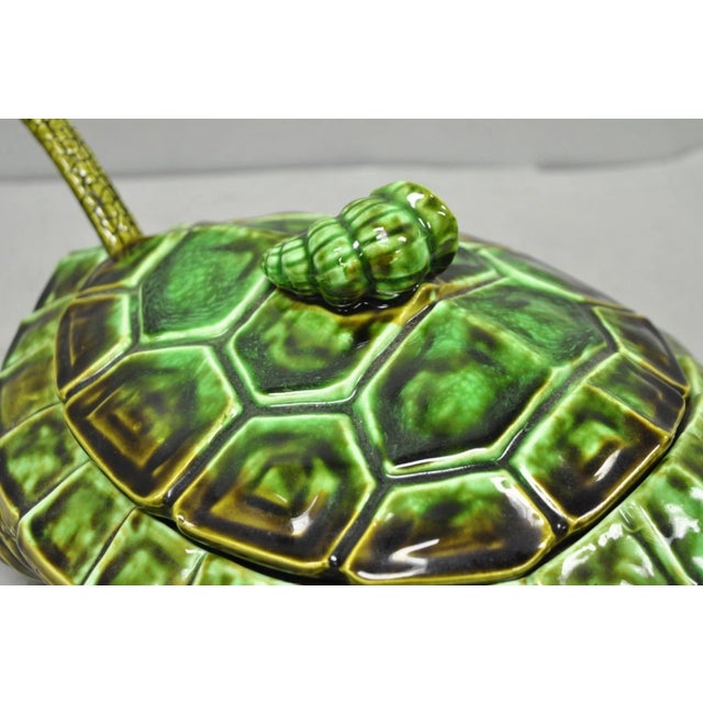 Vintage Tilso Japan Mid Century Modern Green Ceramic Figural Turtle Soup Tureen For Sale - Image 4 of 17