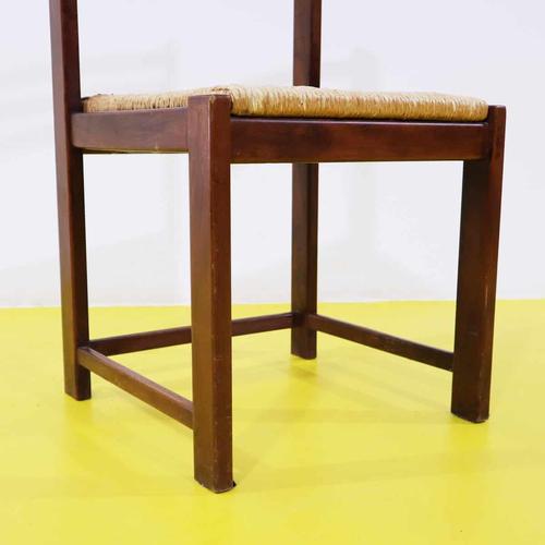 Vintage Brown Wooden Chair with Woven Straw Seat For Sale - Image 6 of 9