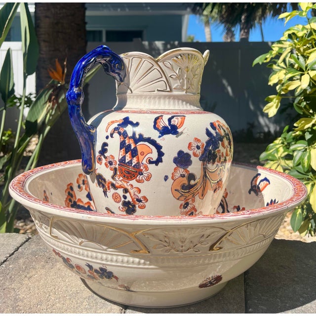 Antique S F & Co Indian Pattern Pitcher/Wash Basin Set For Sale In Orlando - Image 6 of 12