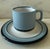 Set of 4 vintage matte blue coffee or tea cups and matching saucers made by Arita Genesis Blue made in Japan circa 1980s....