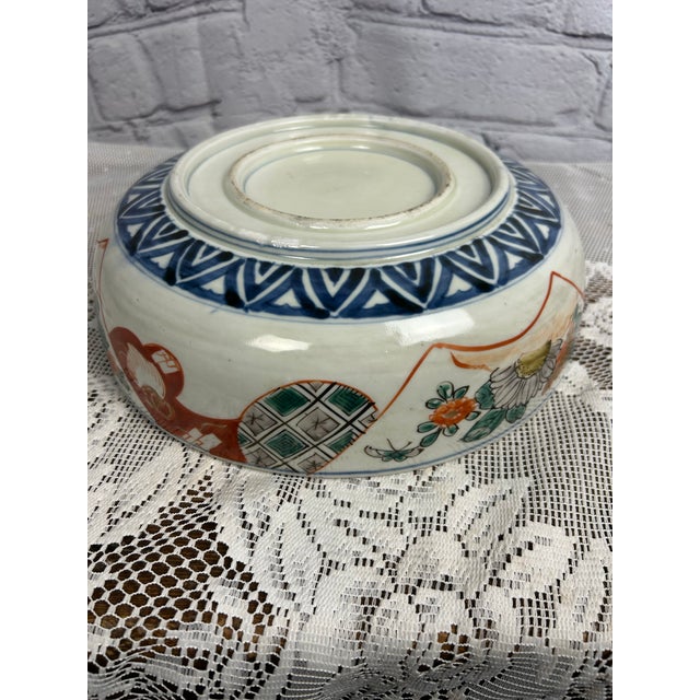 Japanese Antique Japanese Imari Porcelain Bowl - 10" Meiji Period Arita Ware - Hand-Painted Floral For Sale - Image 3 of 12
