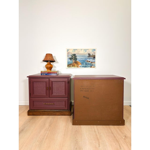 1970s Drexel Nightstand Set, Newly Refinished in Ruby Dusk by Benjamin Moore, A Pair For Sale - Image 11 of 11