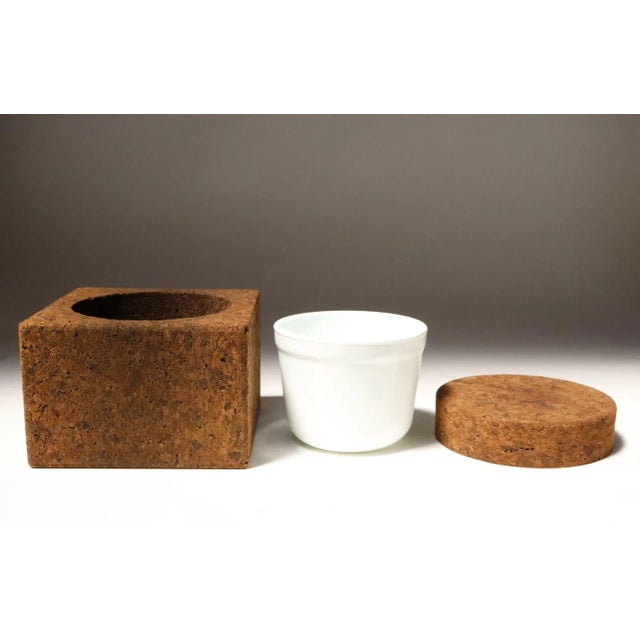 Brown Vintage Cork Ice Bucket With Milk Glass Insert by Mort Marton - Unused With Box For Sale - Image 8 of 12