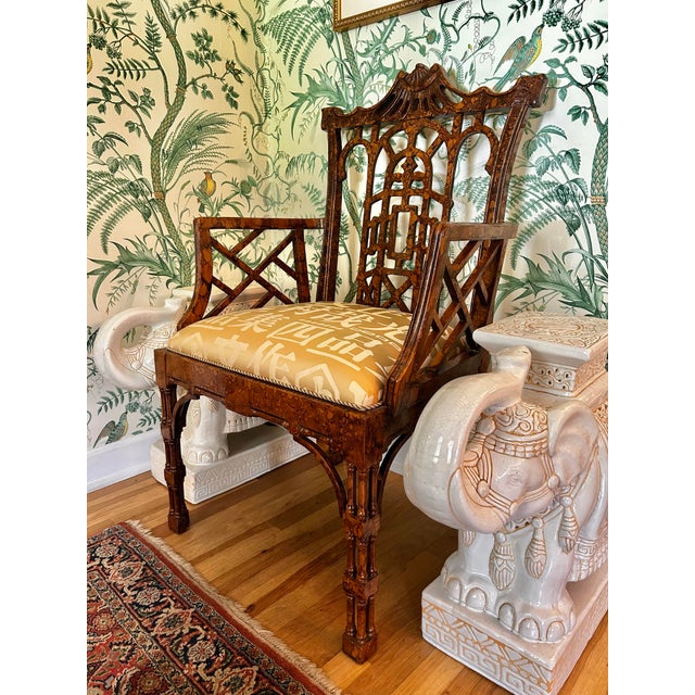 Chinoiserie Early to Mid 20th Century Anglo-Chinese Faux Tortoiseshell Lacquer Pagoda Armchair For Sale - Image 3 of 15