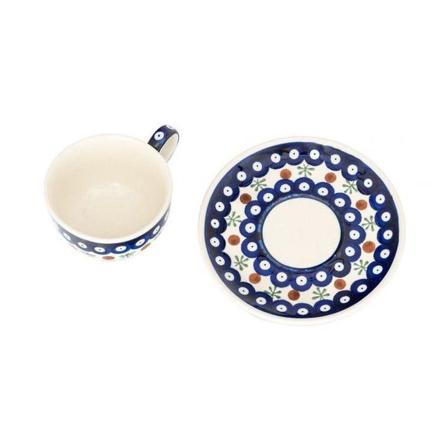 Contemporary New Ceramic Cups with Lotus Flower Saucer from Zakłady Ceramiczne Bolesławiec, Set of 4 For Sale - Image 3 of 8
