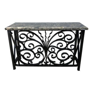 Vintage Mediterranean Wrought Iron Console Table With Stone Top For Sale