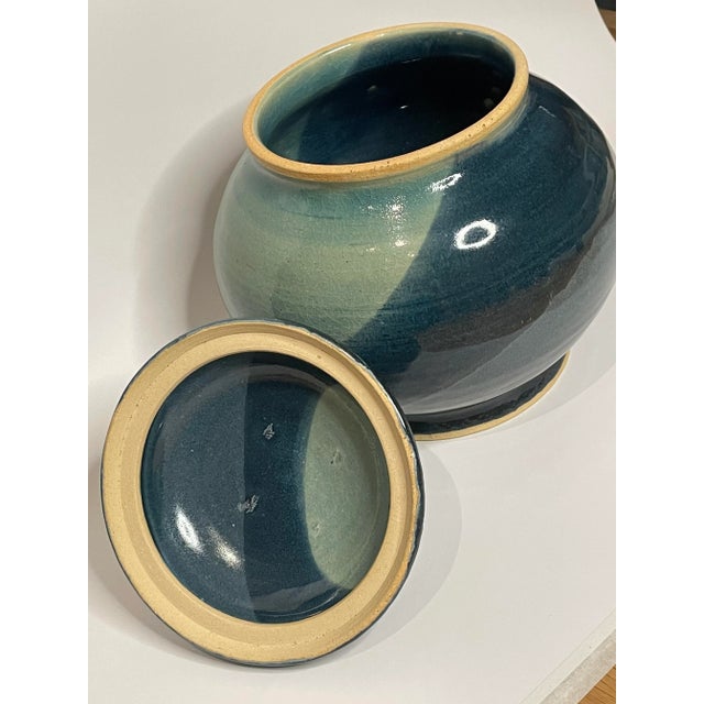 Ink Blue Abstract Modern Blue Ceramic Lidded Ginger Jar For Sale - Image 8 of 11