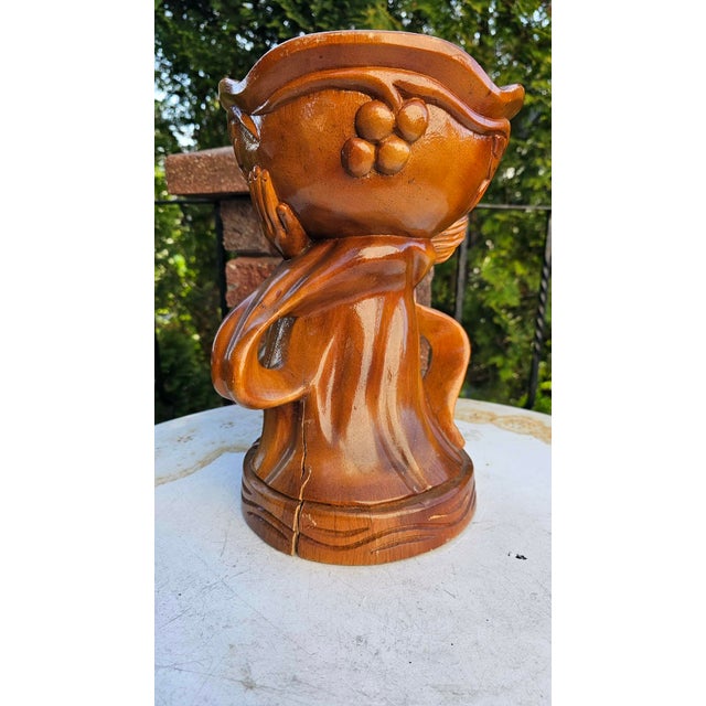 Carved Wooden Cherub Figurine with Bowl, 1950s-1960s For Sale - Image 10 of 11