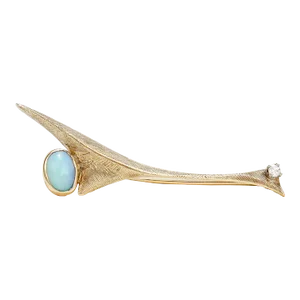 Vintage Mid-Century Modernist Studio 10 Karat Gold Opal & Diamond Pin or Brooch