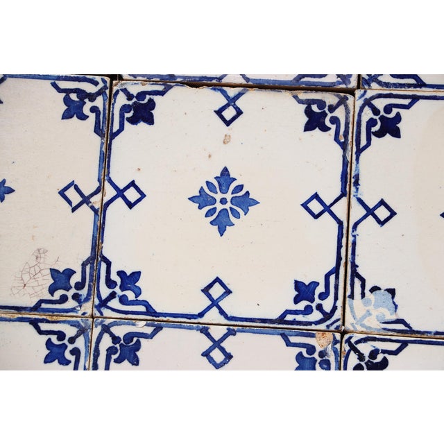 Antique 1920s Portuguese Art Deco Tiles Cobalt Blue Floral Crosses Set of 16 For Sale - Image 4 of 14