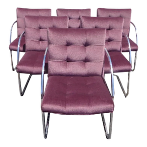 1960s Chrome Cantilever Armchairs- Set of 6