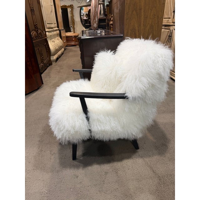 Contemporary Four Hands Mongolian Sheepskin Accent Chair With Lumbar Pillow For Sale - Image 3 of 6