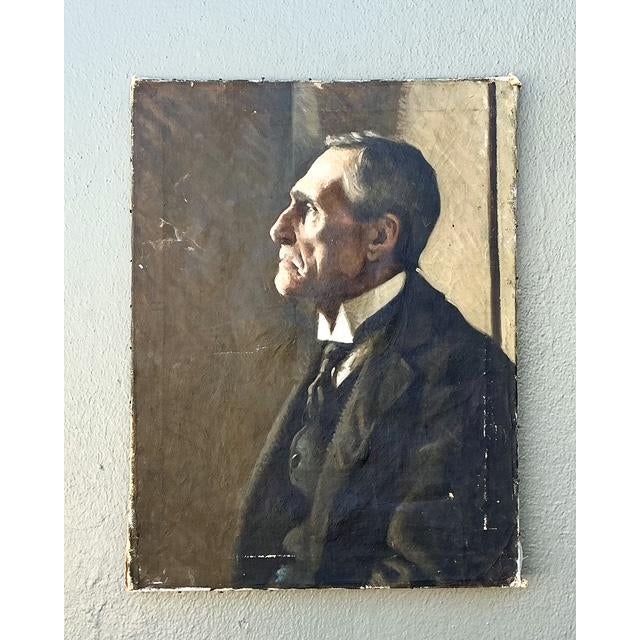 Realism Vintage Original Oil Portrait of Man For Sale - Image 3 of 12