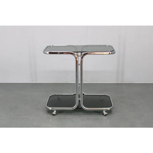 Italian Chrome-Plated Serving Table with Smoked Glass, 1970s For Sale - Image 3 of 18