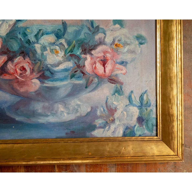 1930s 1930's American Impressionist Still Life Painting of Flowers in a Bowl, Signed For Sale - Image 5 of 16