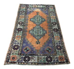 1960s Vintage Turkish Handmade Rug- 3′8″ × 6′4″