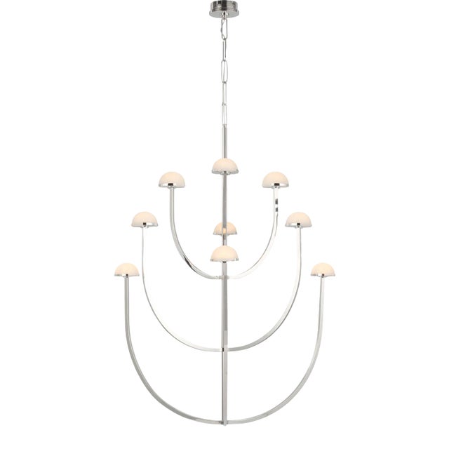 Kelly Wearstler for Visual Comfort Signature Pedra X-Large Three-Tier Chandelier in Polished Nickel with Alabaster For Sale