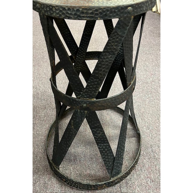 Mid 20th Century Mid Century Designer Sarreid Handmade Metal Drum Side Table, Plant Stand For Sale - Image 5 of 7