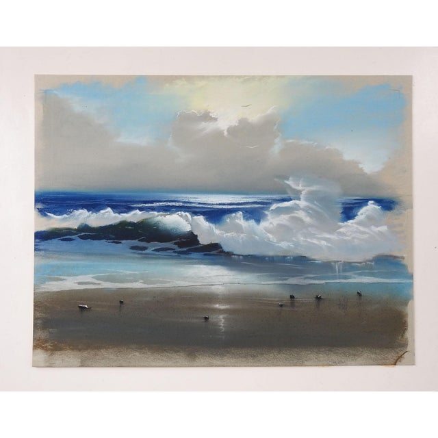 Rustic Late 20th Century Beach Seascape Pastel Painting For Sale - Image 3 of 3