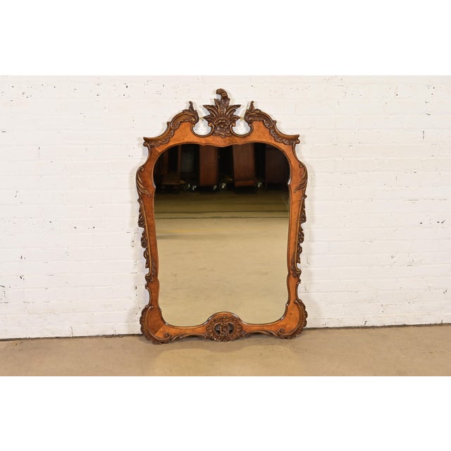Romweber Antique French Rococo Louis XV Carved Burl Wood Framed Wall Mirror, Circa 1920s For Sale - Image 12 of 12