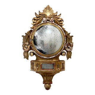 Antique French Gilt Wood Clock Case W/Mirrored Convex Glass Finish For Sale