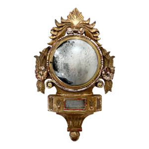 Antique French Gilt Wood Clock Case W/Mirrored Convex Glass Finish
