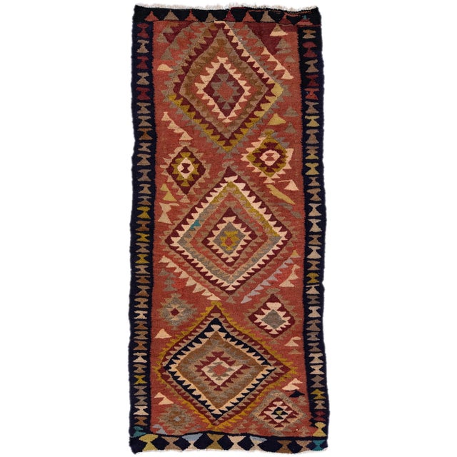 Burnt Orange 1960s Vintage Turkish Kilim Rust Handmade Tribal Wool Rug For Sale - Image 8 of 8