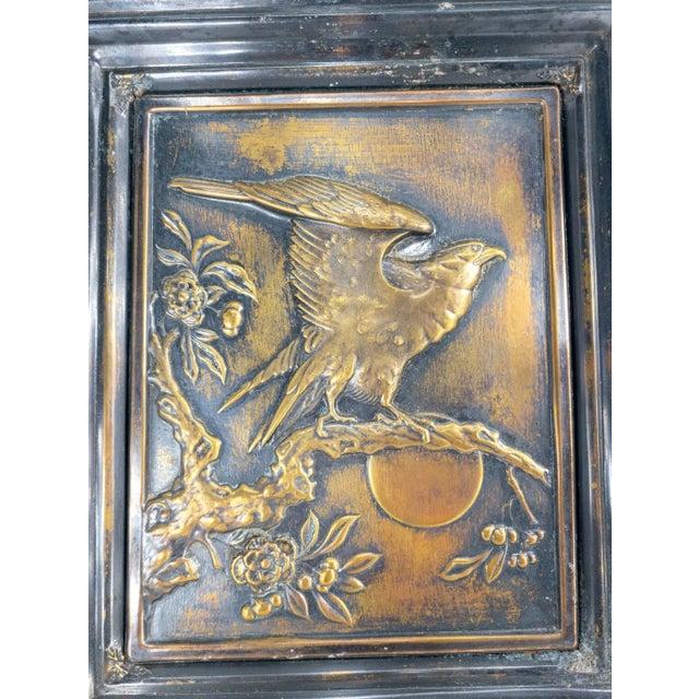 We are selling this decorative Asian Japanese embossed plaque with a hawk or falcon bird on a branch made from pressed...