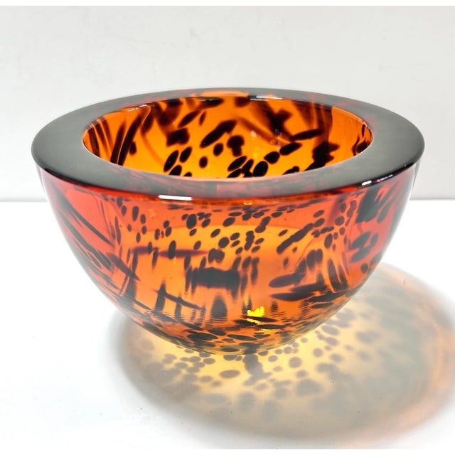 Hollywood Regency Italian Tortoiseshell Crystal Bowl – Amber Art Glass Catchall Dish For Sale - Image 3 of 7