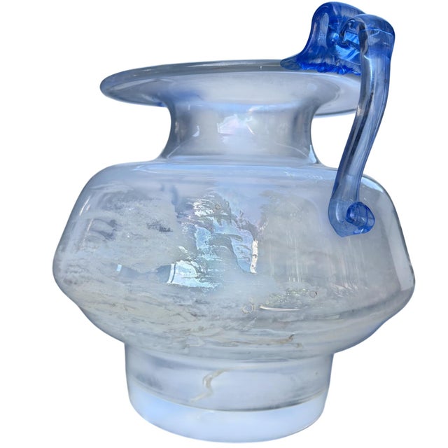 Glass Murano Scavo Art Glass Amphora Vase With Cobalt Blue Handles For Sale - Image 7 of 17