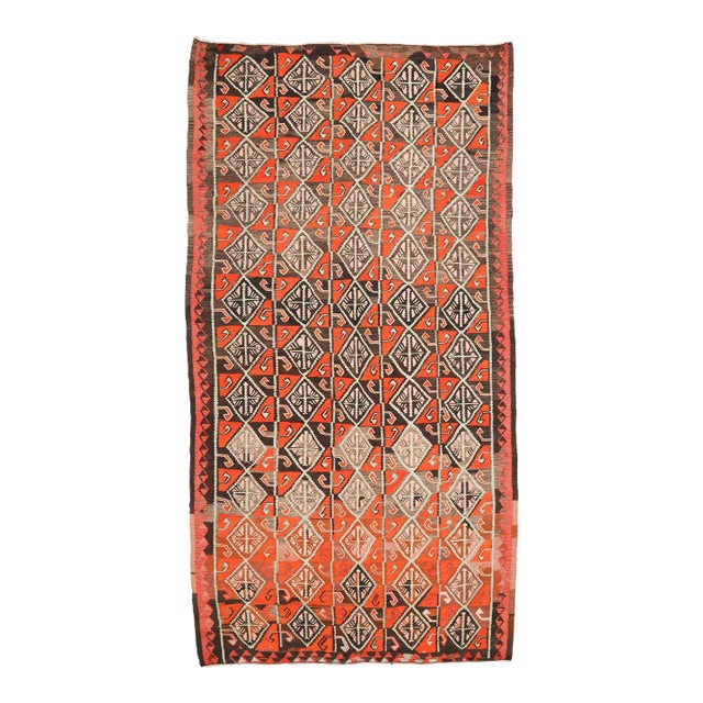 Mid 20th Century Decorative Vintage Turkish Kars Kilim Rug For Sale