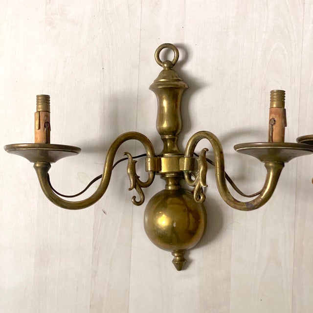 Metal Dutch Brass Wall Sconces, 1930s, Set of 2 For Sale - Image 7 of 8