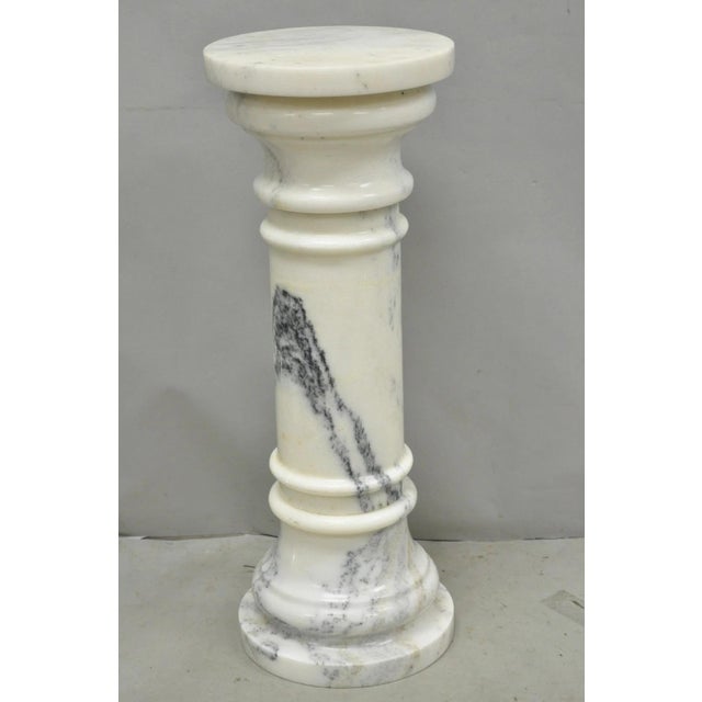 Vintage Italian Classical White Marble Column Form Round 32" Pedestal Bust Stand For Sale - Image 14 of 14