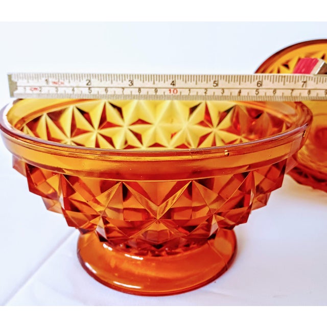 Contemporary 1950s Heavy Amberina Glass Diamond Point Pattern Covered Candy Dish For Sale - Image 3 of 13