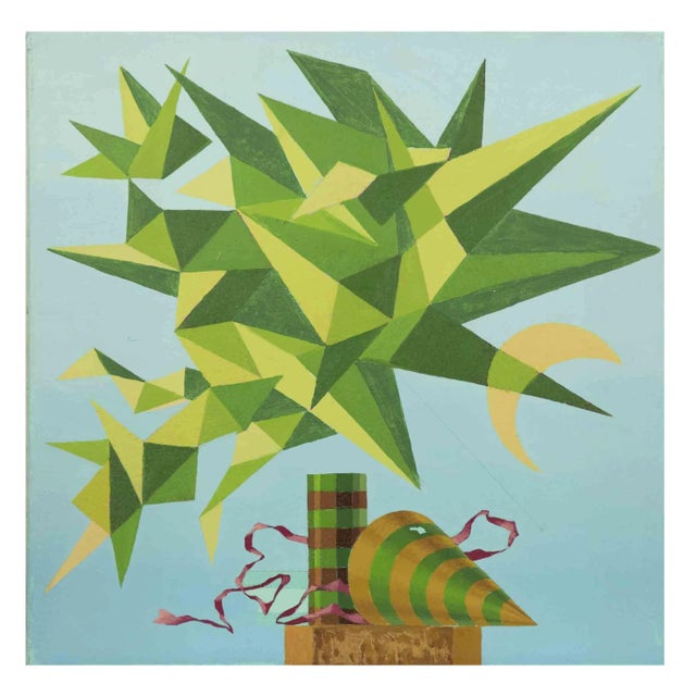 Leo Guida, Green Composition, Oil on Canvas, 1970s For Sale
