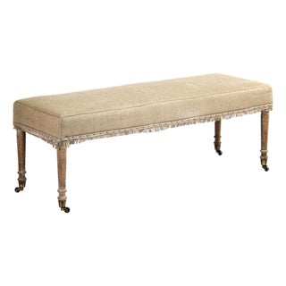 Laurent Fringe Bench in Natural Hemp Linen For Sale