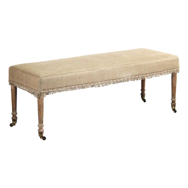 Laurent Fringe Bench in Natural Hemp Linen For Sale