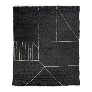 Modern Moroccan Style Handmade Black Abstract Wool Rug by Apadana