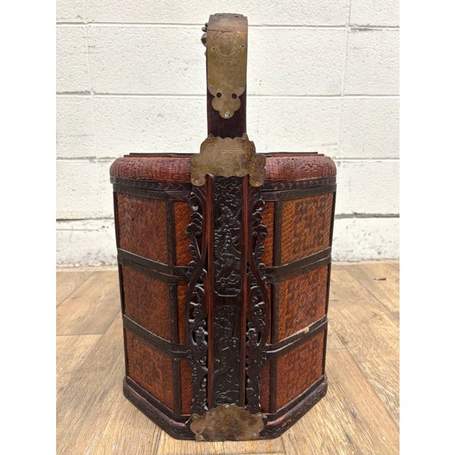 Chinese Vintage Chinese Tiered Wicker Wedding Basket Betrothal Basket For Sale - Image 3 of 13