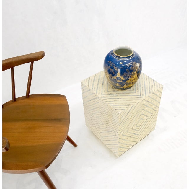 Mid-Century Modern Abalone tile decorated square pedestal stand end table mint!