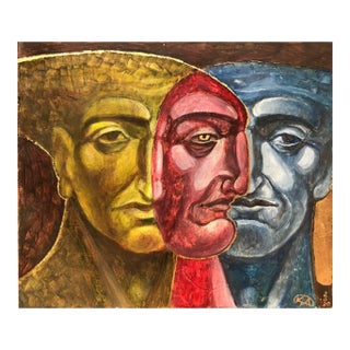 Psychological Symbolist Sur Artwork Original Oil Acrylic and Gold Leaf Painting on Chipboard Figurative Art For Sale