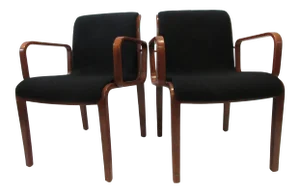 Vintage Bentwood Dining Armchairs in Black Fabric Attributed to Bill Stephens for Knoll - a Pair