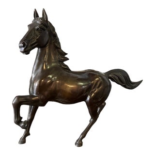 Early 20th Century Vintage Japanese Bronze Running Horse Statue Art Sculpture, Signed For Sale